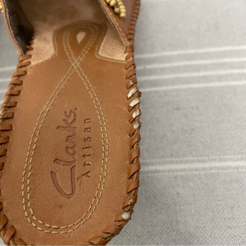 Clarks Artisan Empress Beaded Leather Wedge Sandals | Tan | Size 8 - Picture 12 of 12